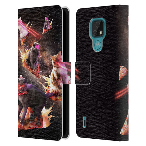 Random Galaxy Space Cat Fire Pizza Leather Book Wallet Case Cover For Motorola Moto E7