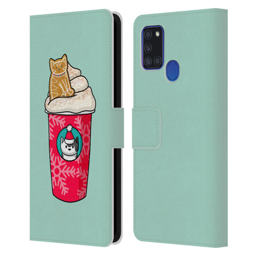 Beth Wilson Doodlecats Gingerbread Latte Leather Book Wallet Case Cover For Samsung Galaxy A21s (2020)