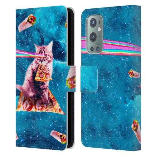 Random Galaxy Space Cat Lazer Eye & Pizza Leather Book Wallet Case Cover For OnePlus 9