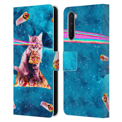 Random Galaxy Space Cat Lazer Eye & Pizza Leather Book Wallet Case Cover For OnePlus Nord 5G