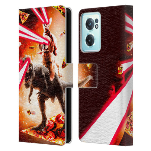 Random Galaxy Space Cat Dinosaur & Dog Lazer Eye Leather Book Wallet Case Cover For OnePlus Nord CE 2 5G