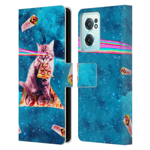 Random Galaxy Space Cat Lazer Eye & Pizza Leather Book Wallet Case Cover For OnePlus Nord CE 2 5G