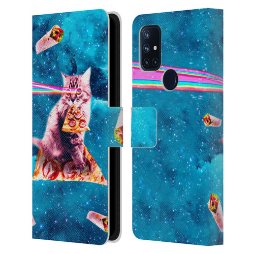 Random Galaxy Space Cat Lazer Eye & Pizza Leather Book Wallet Case Cover For OnePlus Nord N10 5G