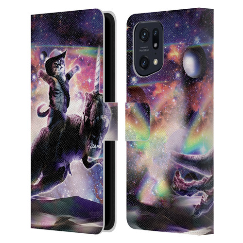Random Galaxy Space Cat Dinosaur Unicorn Leather Book Wallet Case Cover For OPPO Find X5
