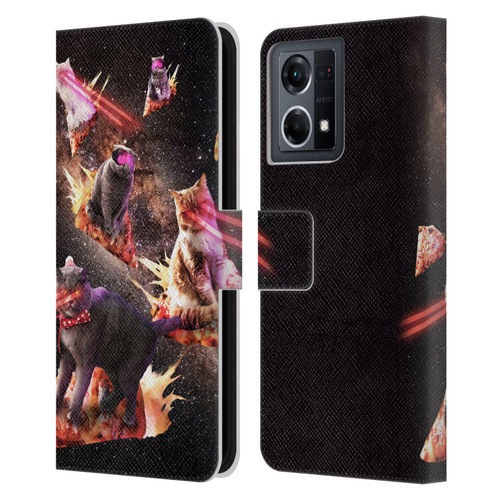 Random Galaxy Space Cat Fire Pizza Leather Book Wallet Case Cover For OPPO Reno8 4G