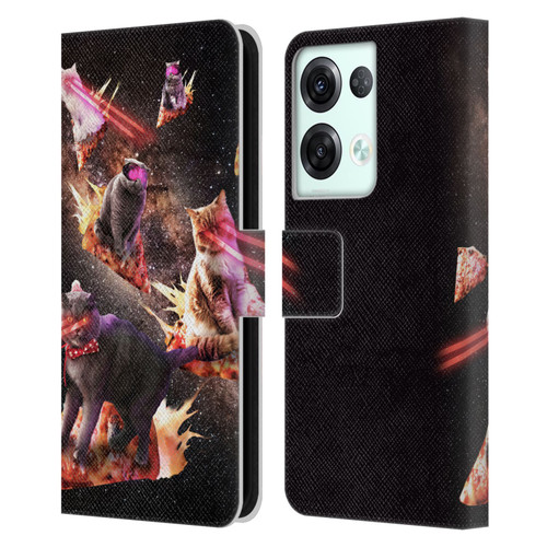 Random Galaxy Space Cat Fire Pizza Leather Book Wallet Case Cover For OPPO Reno8 Pro