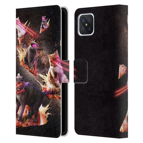 Random Galaxy Space Cat Fire Pizza Leather Book Wallet Case Cover For OPPO Reno4 Z 5G