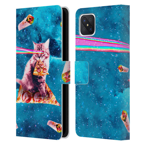 Random Galaxy Space Cat Lazer Eye & Pizza Leather Book Wallet Case Cover For OPPO Reno4 Z 5G