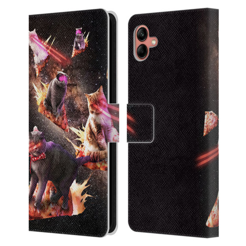 Random Galaxy Space Cat Fire Pizza Leather Book Wallet Case Cover For Samsung Galaxy A04 (2022)