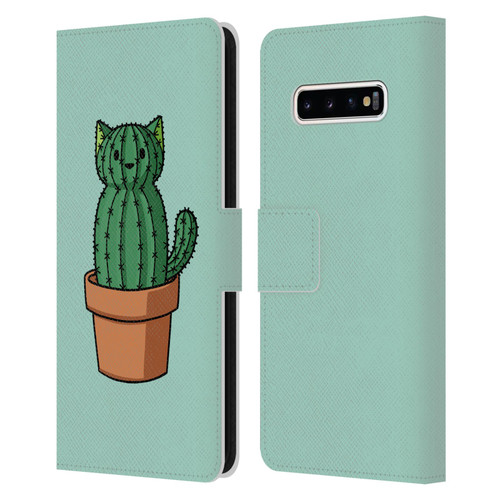 Beth Wilson Doodlecats Cactus Leather Book Wallet Case Cover For Samsung Galaxy S10+ / S10 Plus