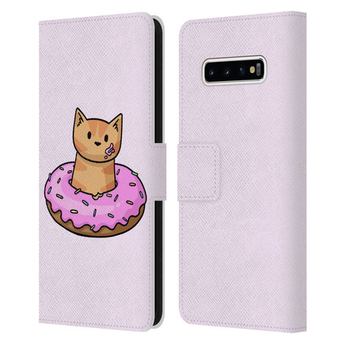 Beth Wilson Doodlecats Donut Leather Book Wallet Case Cover For Samsung Galaxy S10+ / S10 Plus