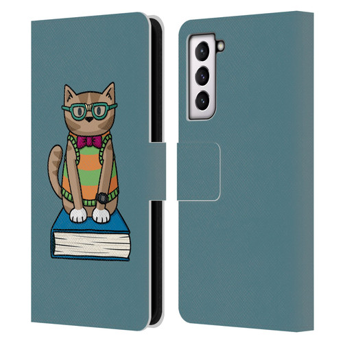 Beth Wilson Doodlecats Nerd Leather Book Wallet Case Cover For Samsung Galaxy S21 5G