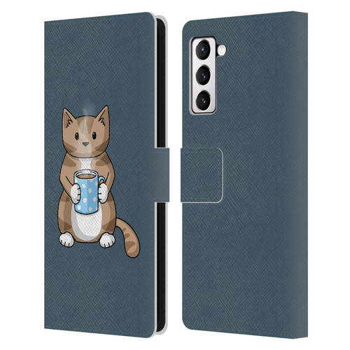 Beth Wilson Doodlecats Coffee Drinking Leather Book Wallet Case Cover For Samsung Galaxy S21+ 5G