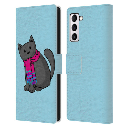 Beth Wilson Doodlecats Cold In A Scarf Leather Book Wallet Case Cover For Samsung Galaxy S21+ 5G