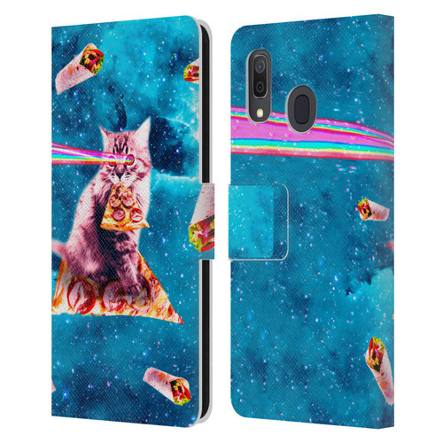 Random Galaxy Space Cat Lazer Eye & Pizza Leather Book Wallet Case Cover For Samsung Galaxy A33 5G (2022)