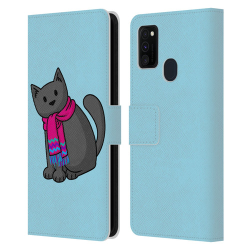 Beth Wilson Doodlecats Cold In A Scarf Leather Book Wallet Case Cover For Samsung Galaxy M30s (2019)/M21 (2020)