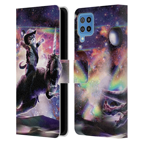 Random Galaxy Space Cat Dinosaur Unicorn Leather Book Wallet Case Cover For Samsung Galaxy F22 (2021)