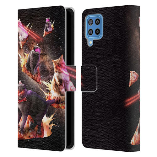 Random Galaxy Space Cat Fire Pizza Leather Book Wallet Case Cover For Samsung Galaxy F22 (2021)