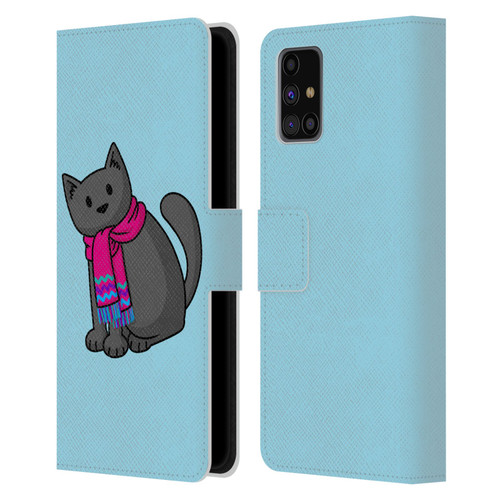 Beth Wilson Doodlecats Cold In A Scarf Leather Book Wallet Case Cover For Samsung Galaxy M31s (2020)