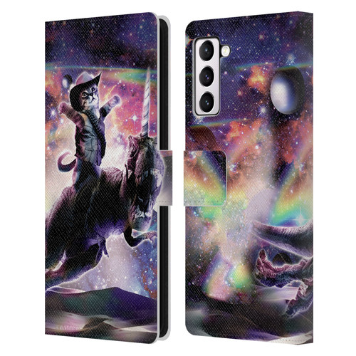 Random Galaxy Space Cat Dinosaur Unicorn Leather Book Wallet Case Cover For Samsung Galaxy S21+ 5G