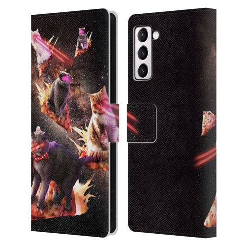 Random Galaxy Space Cat Fire Pizza Leather Book Wallet Case Cover For Samsung Galaxy S21+ 5G