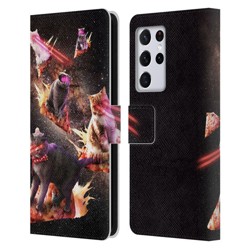 Random Galaxy Space Cat Fire Pizza Leather Book Wallet Case Cover For Samsung Galaxy S21 Ultra 5G