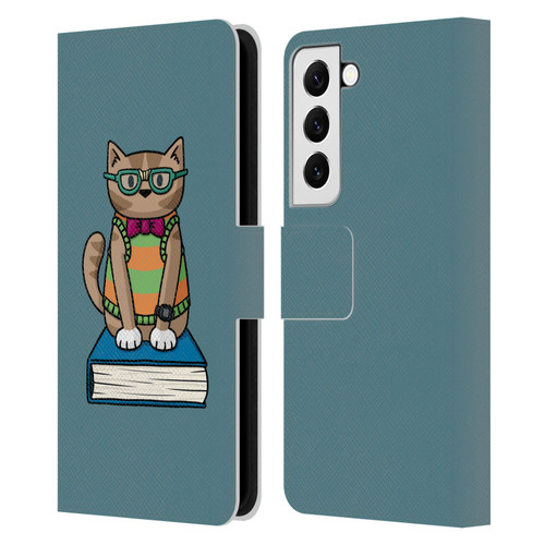 Beth Wilson Doodlecats Nerd Leather Book Wallet Case Cover For Samsung Galaxy S22 5G