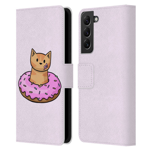 Beth Wilson Doodlecats Donut Leather Book Wallet Case Cover For Samsung Galaxy S22+ 5G