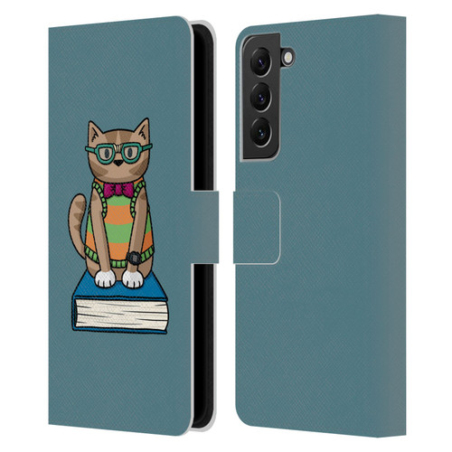 Beth Wilson Doodlecats Nerd Leather Book Wallet Case Cover For Samsung Galaxy S22+ 5G