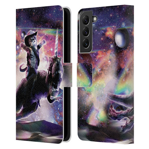 Random Galaxy Space Cat Dinosaur Unicorn Leather Book Wallet Case Cover For Samsung Galaxy S22+ 5G