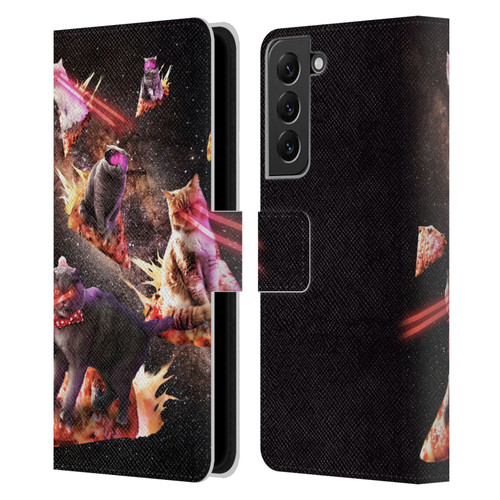 Random Galaxy Space Cat Fire Pizza Leather Book Wallet Case Cover For Samsung Galaxy S22+ 5G