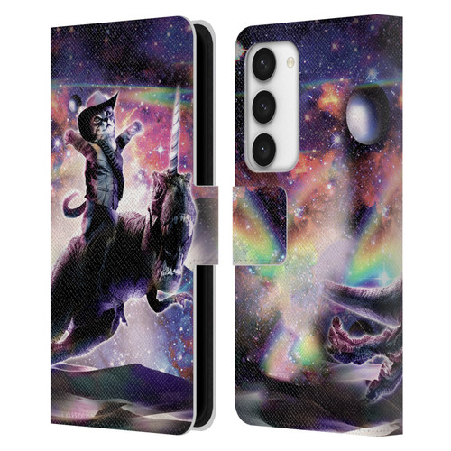 Random Galaxy Space Cat Dinosaur Unicorn Leather Book Wallet Case Cover For Samsung Galaxy S23 5G