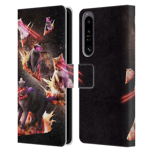 Random Galaxy Space Cat Fire Pizza Leather Book Wallet Case Cover For Sony Xperia 1 IV