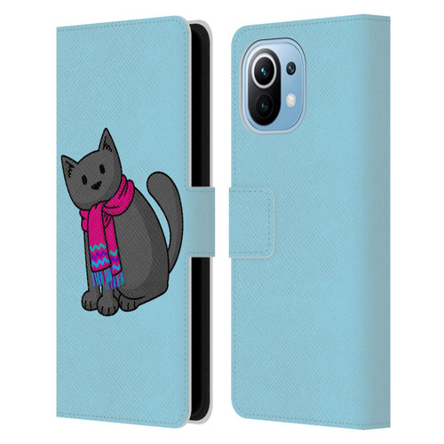 Beth Wilson Doodlecats Cold In A Scarf Leather Book Wallet Case Cover For Xiaomi Mi 11