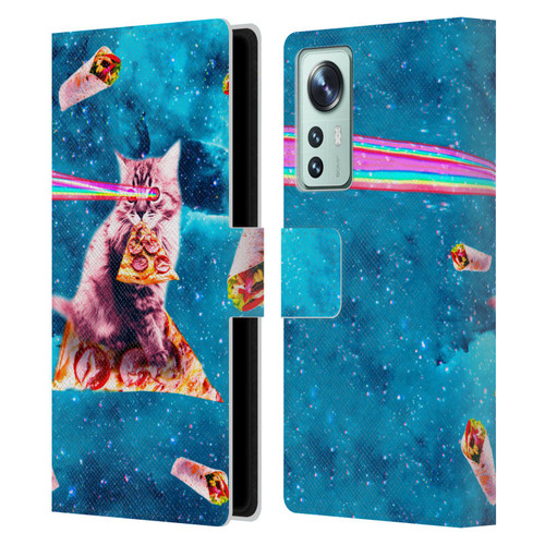 Random Galaxy Space Cat Lazer Eye & Pizza Leather Book Wallet Case Cover For Xiaomi 12