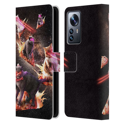 Random Galaxy Space Cat Fire Pizza Leather Book Wallet Case Cover For Xiaomi 12 Pro