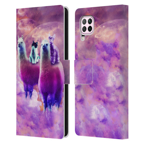 Random Galaxy Space Llama Kitty & Cat Leather Book Wallet Case Cover For Huawei Nova 6 SE / P40 Lite