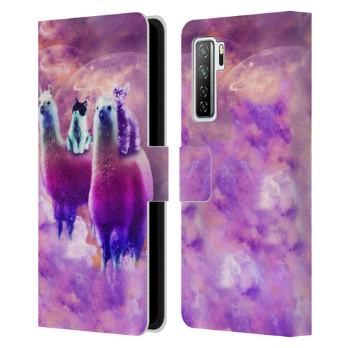 Random Galaxy Space Llama Kitty & Cat Leather Book Wallet Case Cover For Huawei Nova 7 SE/P40 Lite 5G