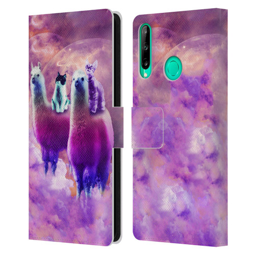 Random Galaxy Space Llama Kitty & Cat Leather Book Wallet Case Cover For Huawei P40 lite E
