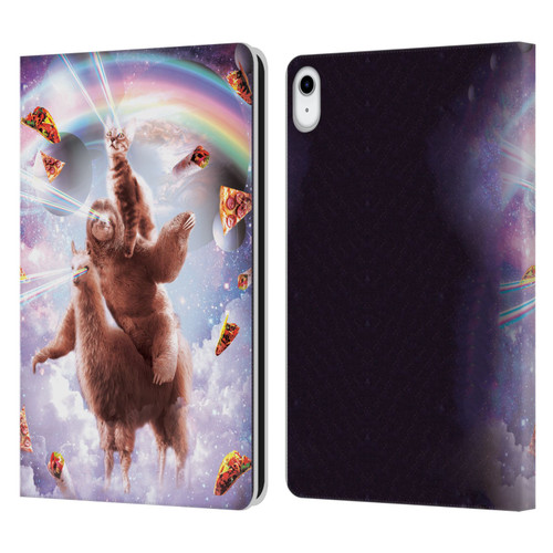 Random Galaxy Space Llama Sloth & Cat Lazer Eyes Leather Book Wallet Case Cover For Apple iPad 10.9 (2022)