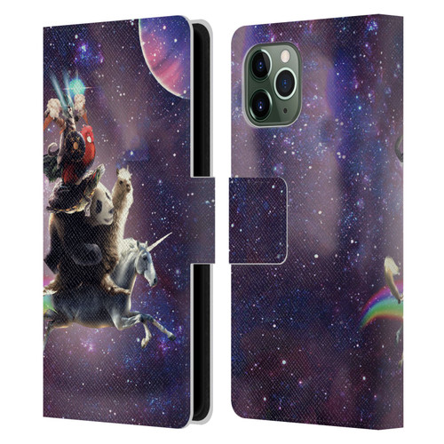 Random Galaxy Space Llama Unicorn Space Ride Leather Book Wallet Case Cover For Apple iPhone 11 Pro