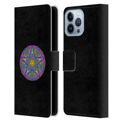 Beth Wilson Celtic Knot Stars Pagan Wicca Pentacle Leather Book Wallet Case Cover For Apple iPhone 13 Pro Max