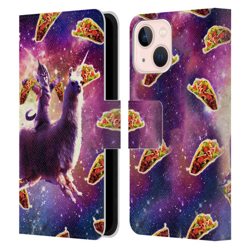 Random Galaxy Space Llama Warrior Cat & Tacos Leather Book Wallet Case Cover For Apple iPhone 13 Mini