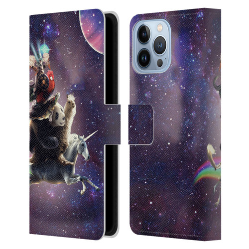 Random Galaxy Space Llama Unicorn Space Ride Leather Book Wallet Case Cover For Apple iPhone 13 Pro Max