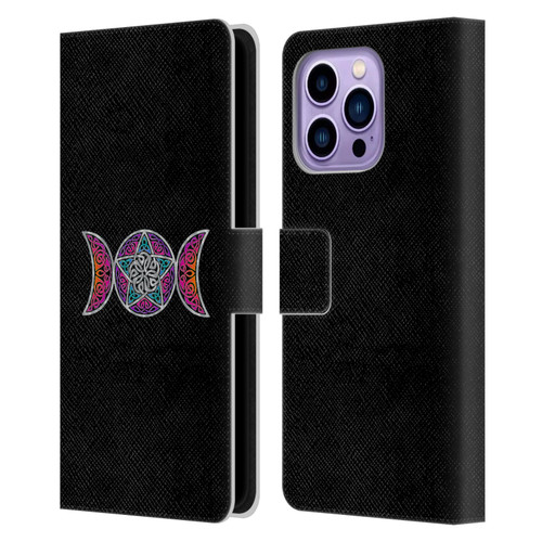Beth Wilson Celtic Knot Stars Pagan Triple Moon Leather Book Wallet Case Cover For Apple iPhone 14 Pro Max