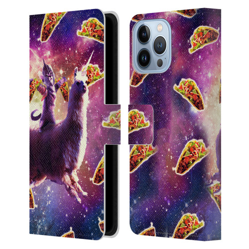 Random Galaxy Space Llama Warrior Cat & Tacos Leather Book Wallet Case Cover For Apple iPhone 13 Pro Max