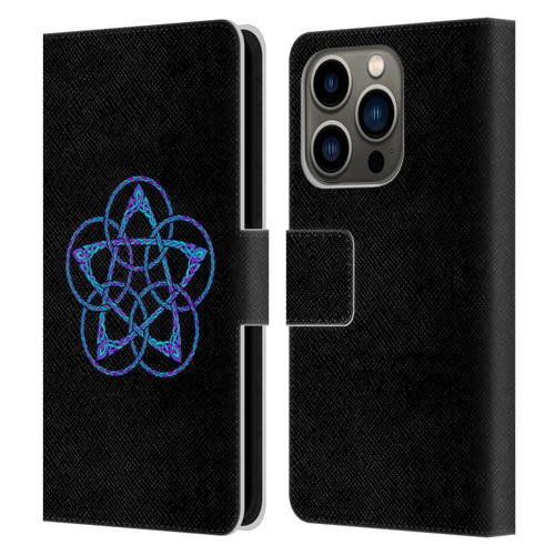 Beth Wilson Celtic Knot Stars Blue & Purple Circles Leather Book Wallet Case Cover For Apple iPhone 14 Pro