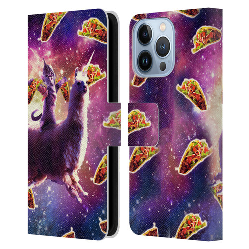 Random Galaxy Space Llama Warrior Cat & Tacos Leather Book Wallet Case Cover For Apple iPhone 13 Pro