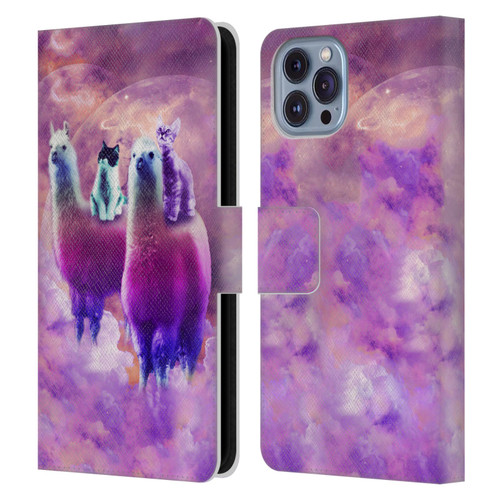 Random Galaxy Space Llama Kitty & Cat Leather Book Wallet Case Cover For Apple iPhone 14