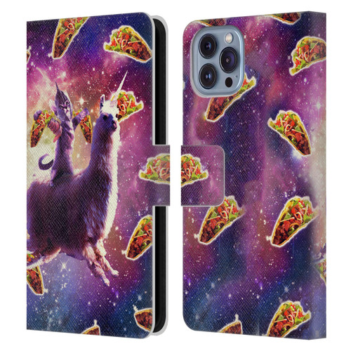 Random Galaxy Space Llama Warrior Cat & Tacos Leather Book Wallet Case Cover For Apple iPhone 14
